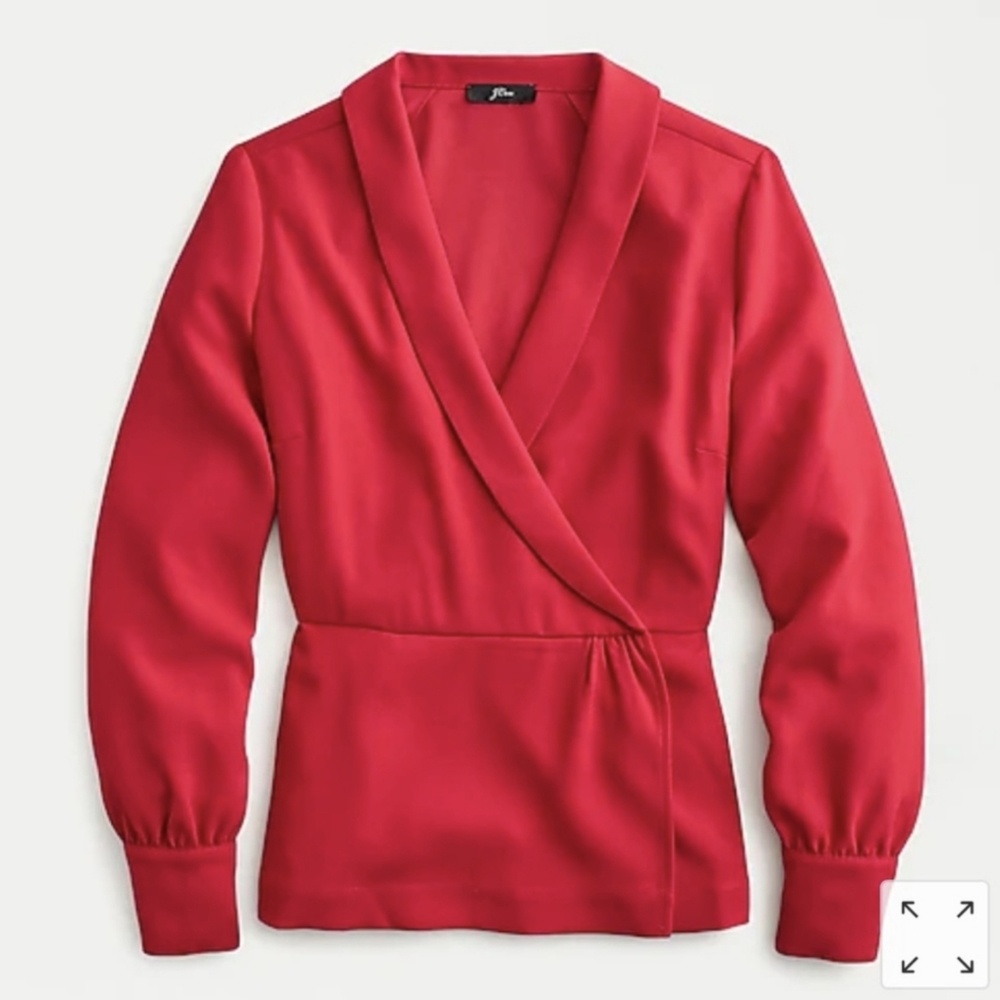 J Crew Women's Shirt Top Peplum Drapey Flowy Faux Wrap Red Christmas Holiday 8 - Picture 3 of 12